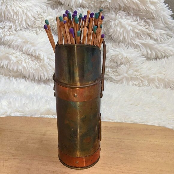 Vintage Copper & Brass Match Holder with Striker - Picture 3 of 8